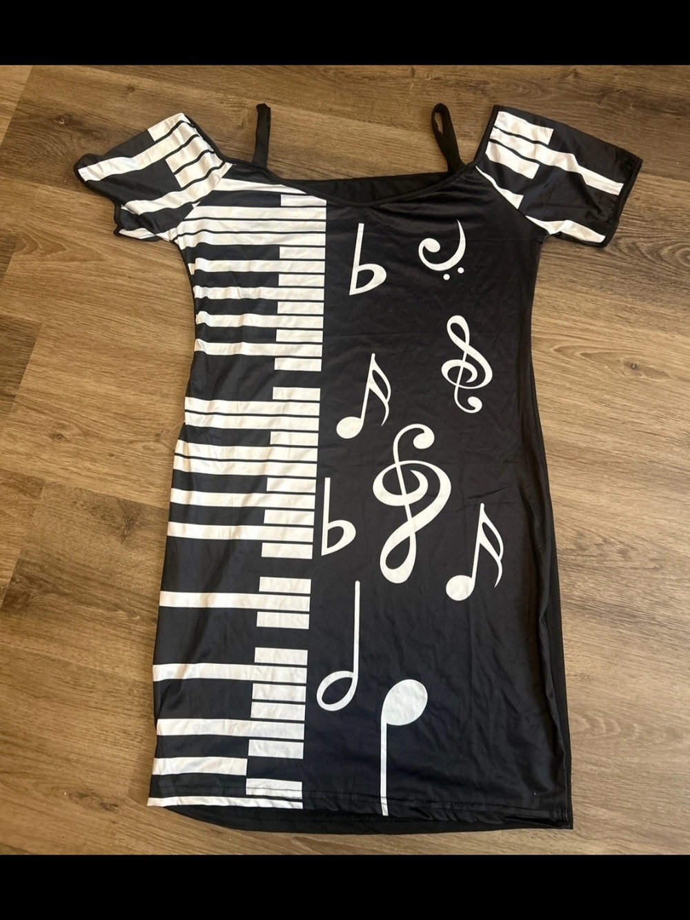Piano Key & Musical Note Cold Shoulder Dress - Fits Medium